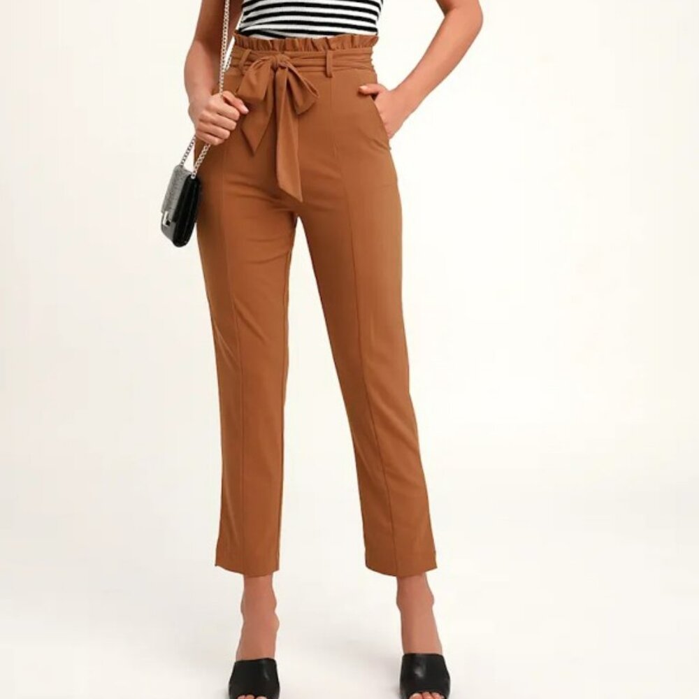 NWT: Lulus Set Your Goals Camel Brown Paper Bag Waist Pants